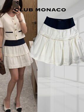 Club Monaco Navy Ivory Tiered Mini Skirt Size 0
